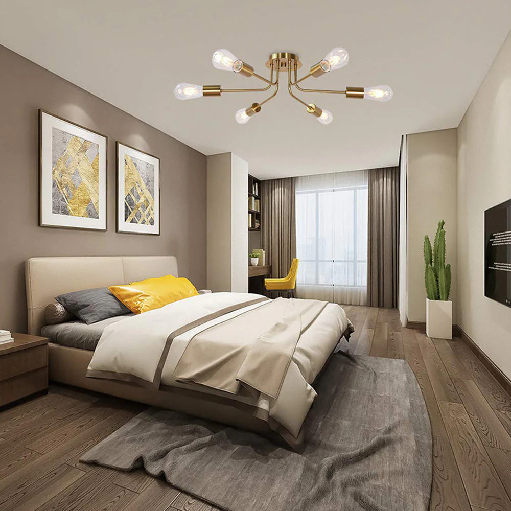 Modern 6-Light Gold Glass Semi Flush Chandelier - Image 7