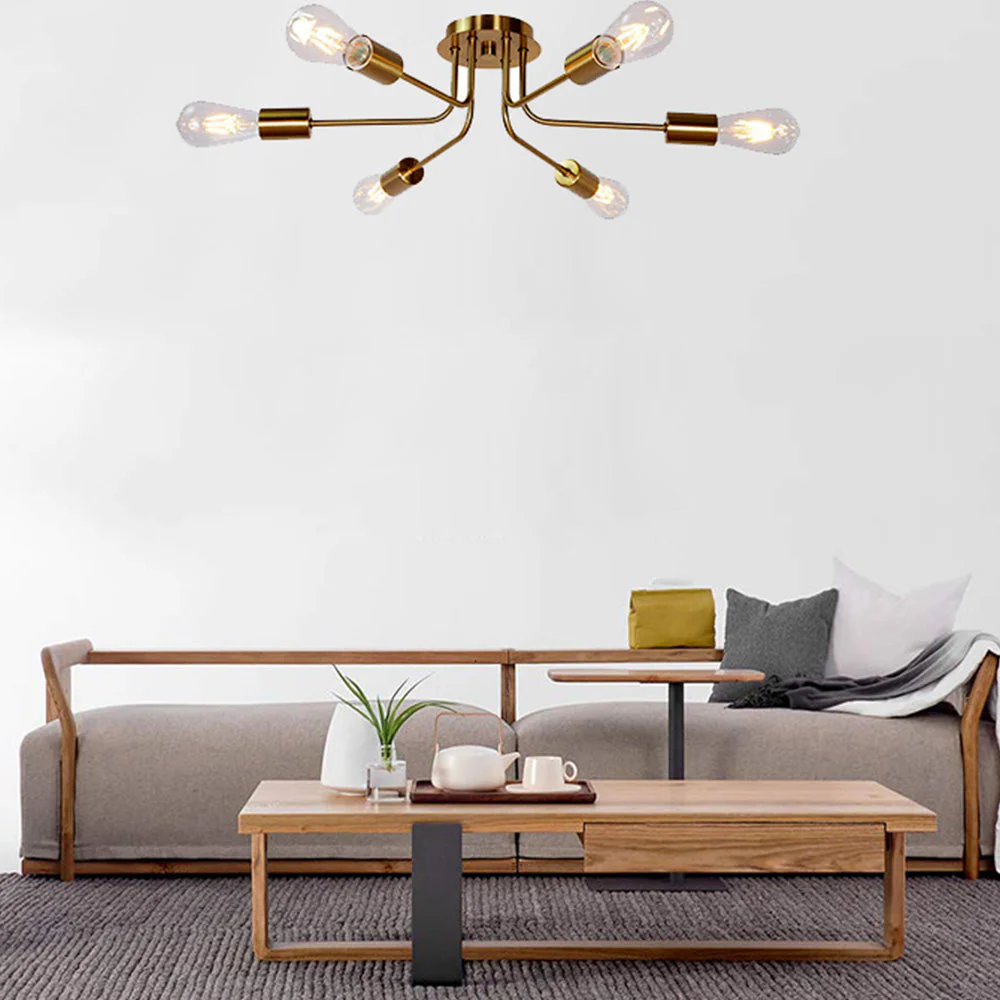 Modern 6-Light Gold Glass Semi Flush Chandelier - Image 9
