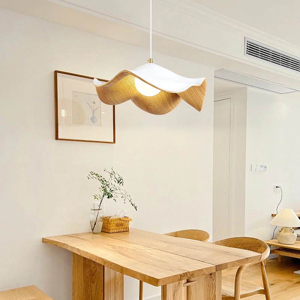 Nordic Wooden Lotus Leaf Pendant Light - Image 3