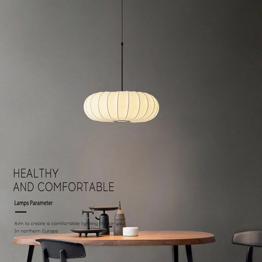 Pumpkin White Fabric Drum Pendant Light - Image 12