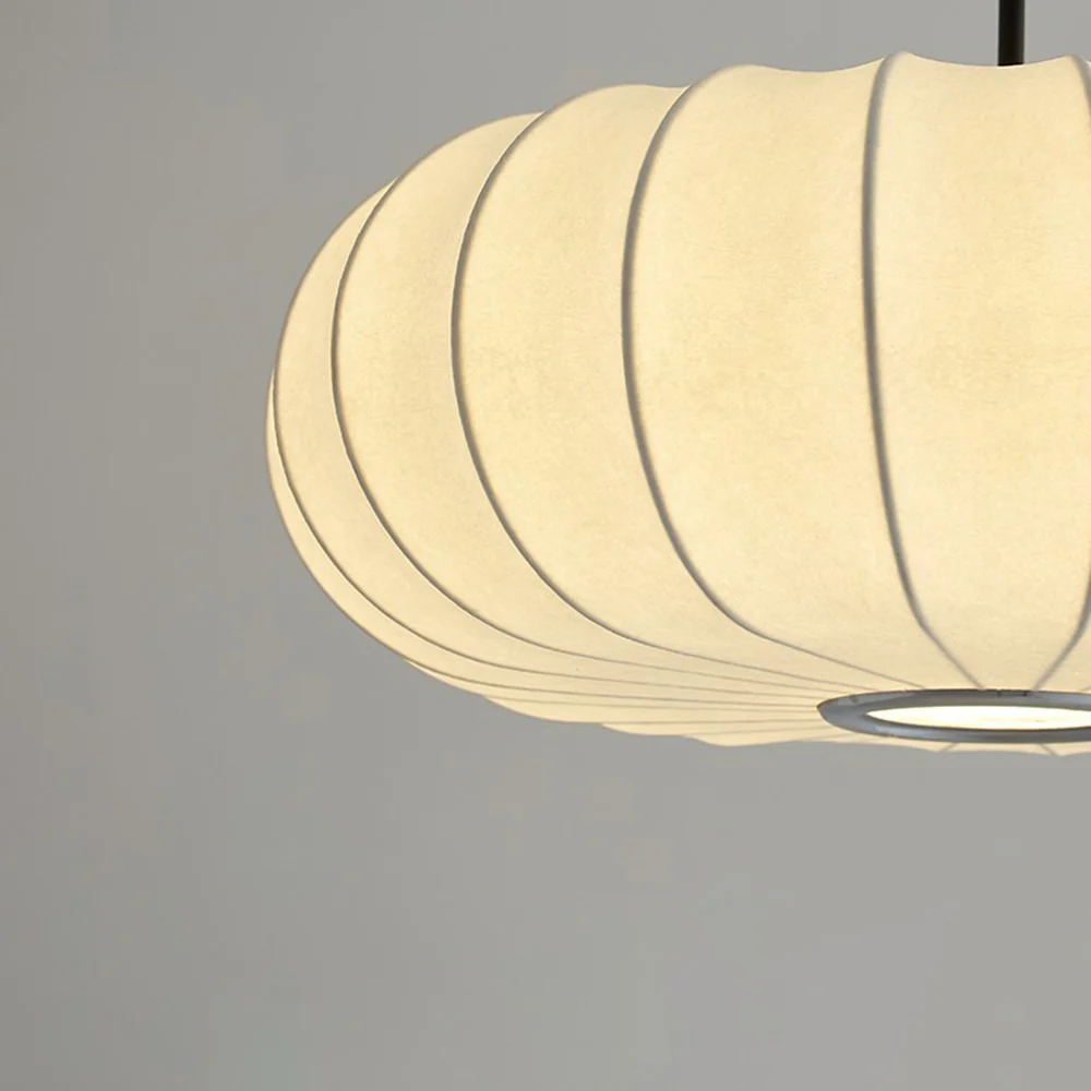 Pumpkin White Fabric Drum Pendant Light - Image 14