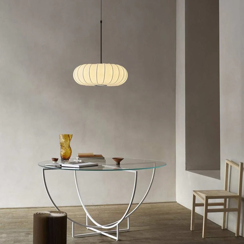Pumpkin White Fabric Drum Pendant Light - Image 3