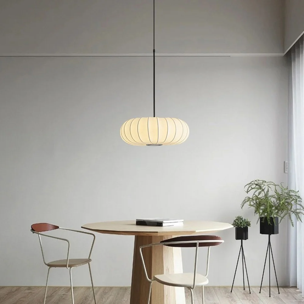 Pumpkin White Fabric Drum Pendant Light - Image 6