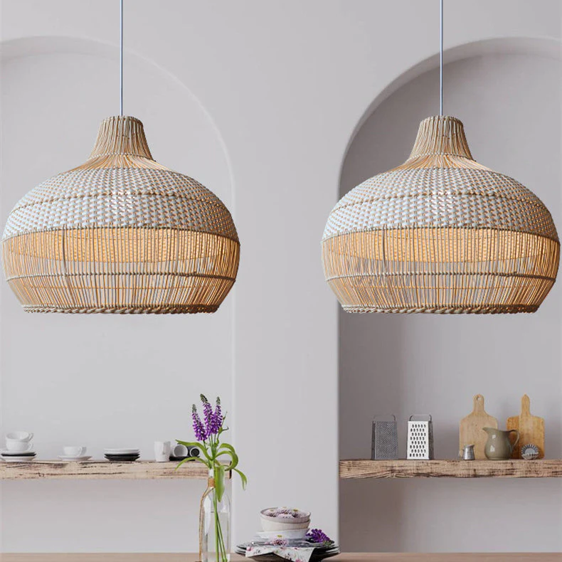 Rattan Kitchen Island Pendant Lighting Wicker Lamp Shade - Image 3