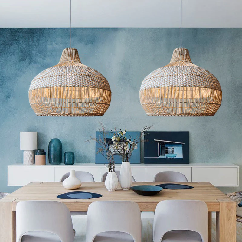 Rattan Kitchen Island Pendant Lighting Wicker Lamp Shade - Image 4