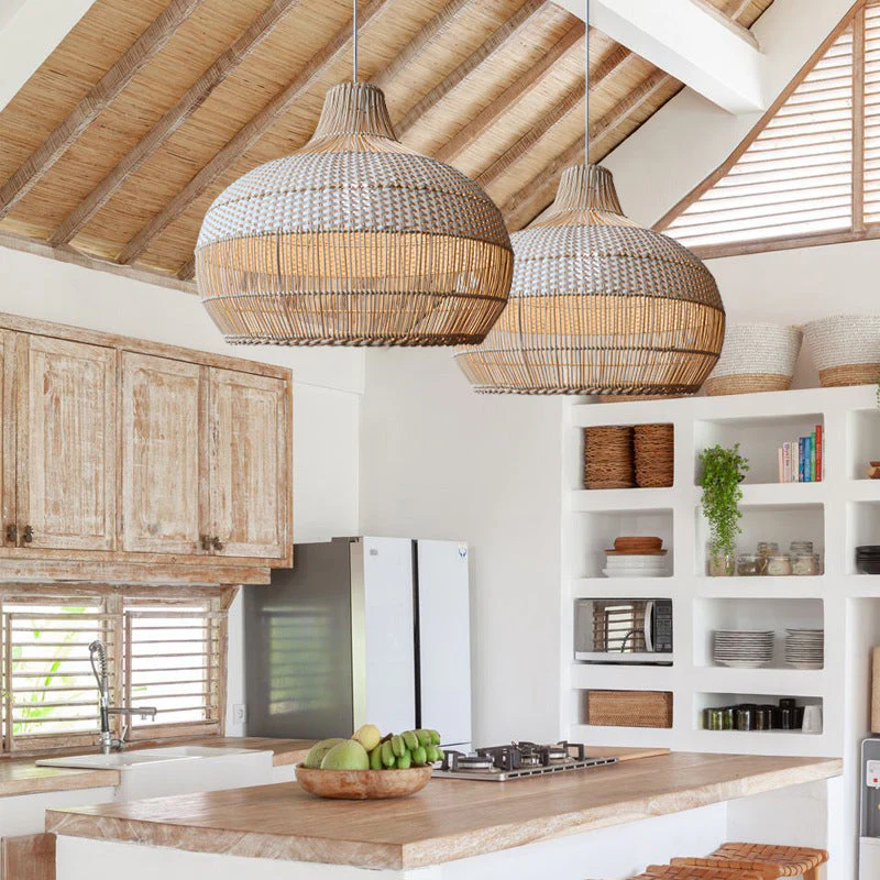 Rattan Kitchen Island Pendant Lighting Wicker Lamp Shade - Image 5