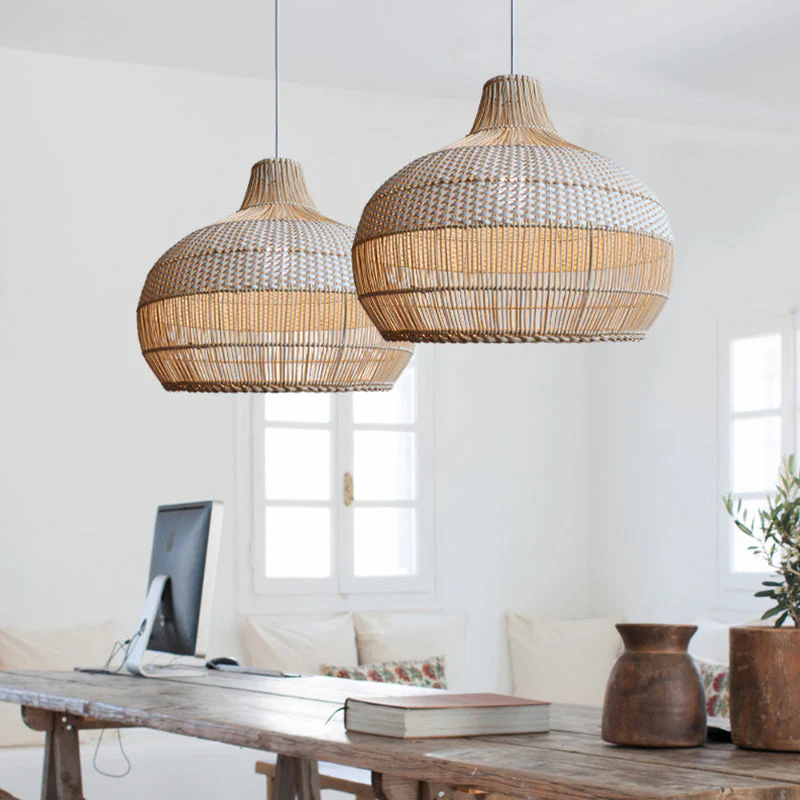 Rattan Kitchen Island Pendant Lighting Wicker Lamp Shade - Image 6