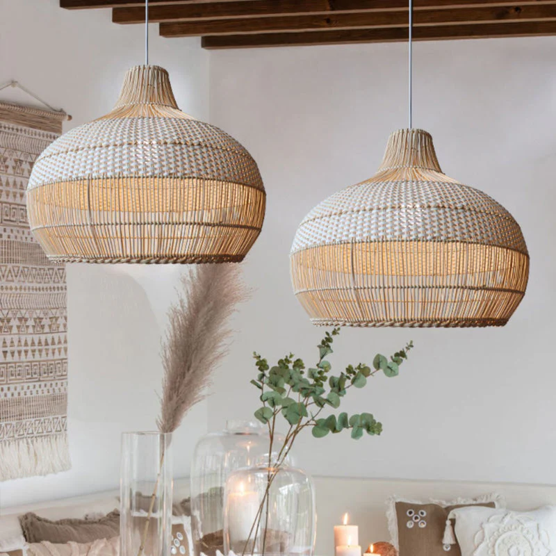 Rattan Kitchen Island Pendant Lighting Wicker Lamp Shade - Image 7