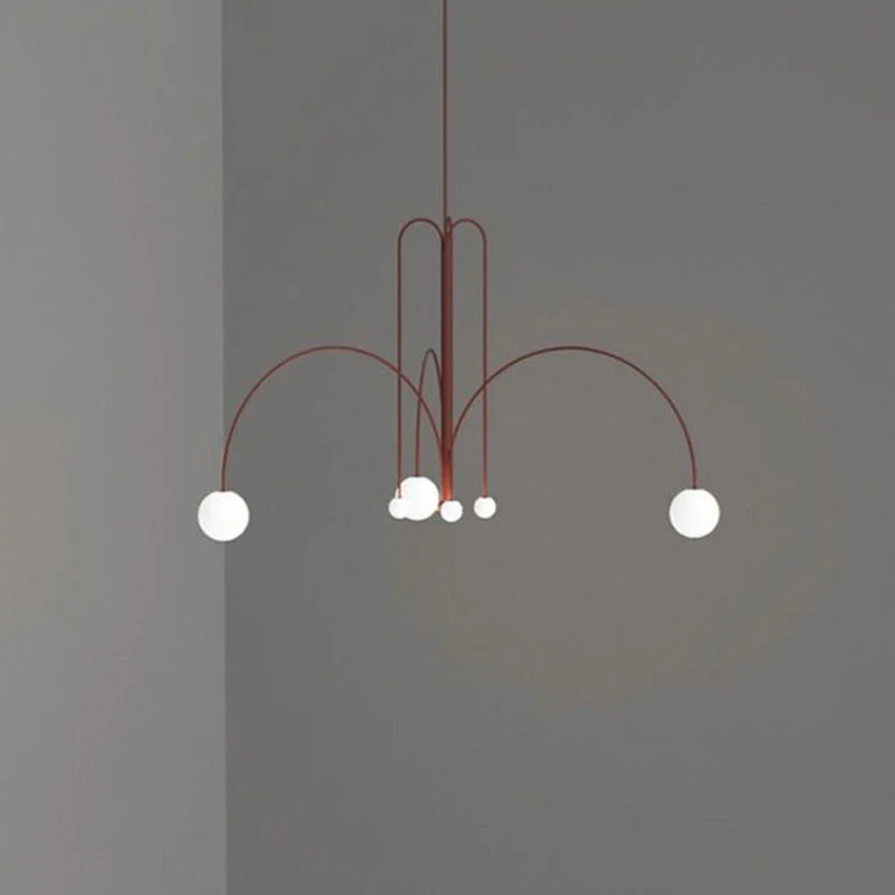 Red Art Deco Long Line Type Metal Pendant Light - Image 10