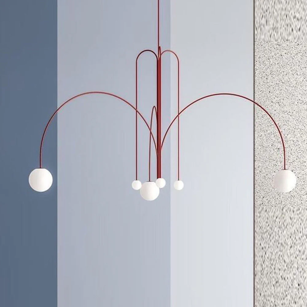 Red Art Deco Long Line Type Metal Pendant Light - Image 11