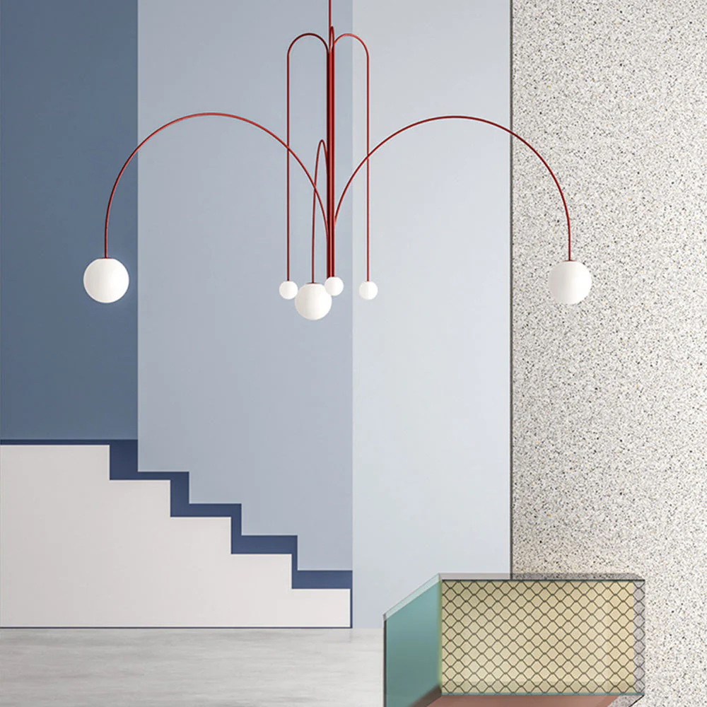 Red Art Deco Long Line Type Metal Pendant Light - Image 3