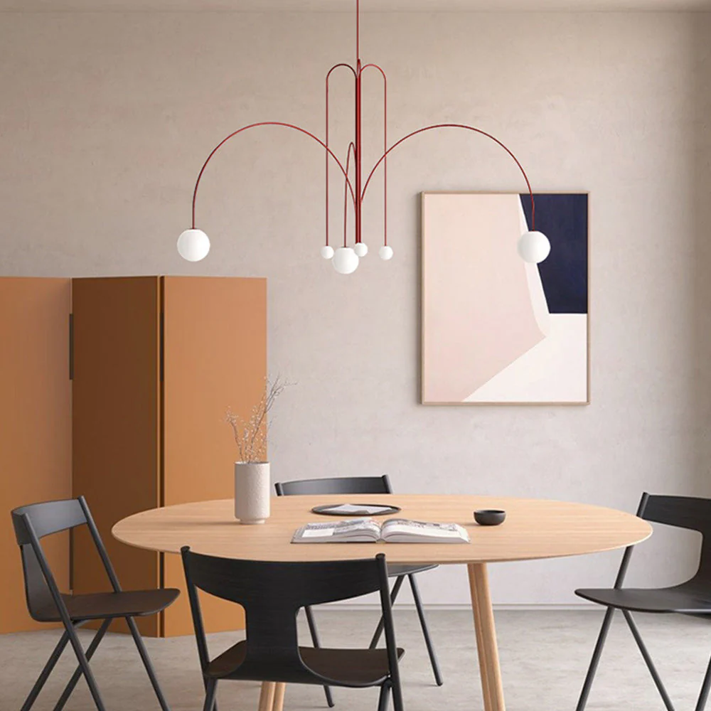 Red Art Deco Long Line Type Metal Pendant Light - Image 4