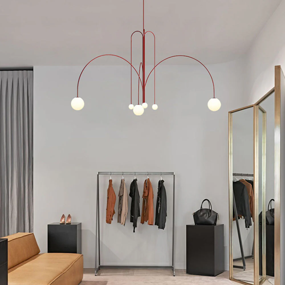 Red Art Deco Long Line Type Metal Pendant Light - Image 5