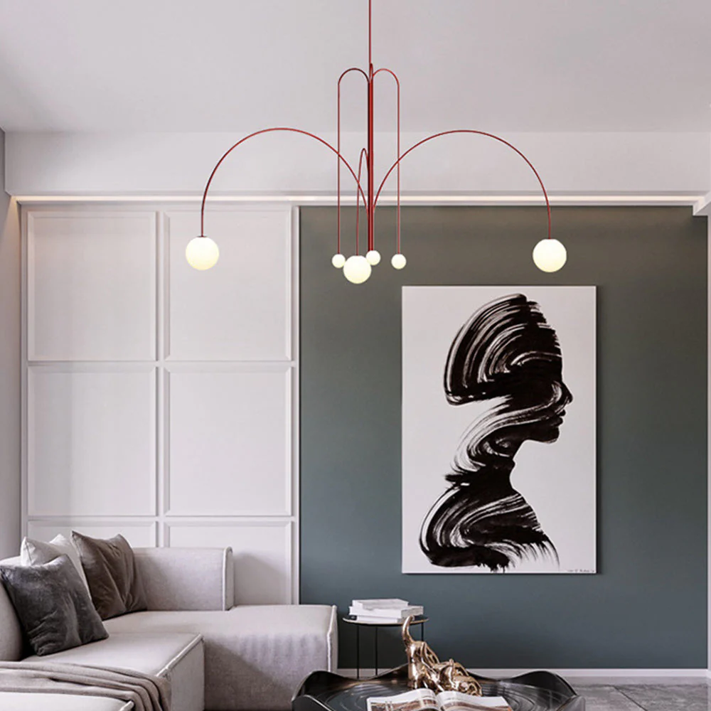 Red Art Deco Long Line Type Metal Pendant Light - Image 6
