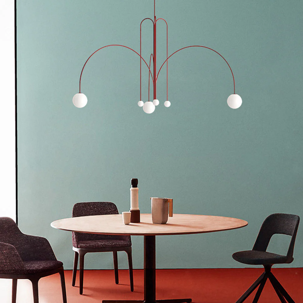 Red Art Deco Long Line Type Metal Pendant Light - Image 7