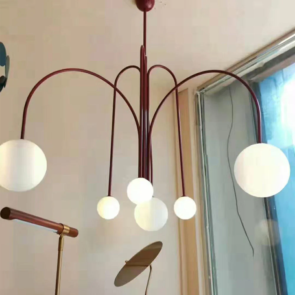 Red Art Deco Long Line Type Metal Pendant Light - Image 8