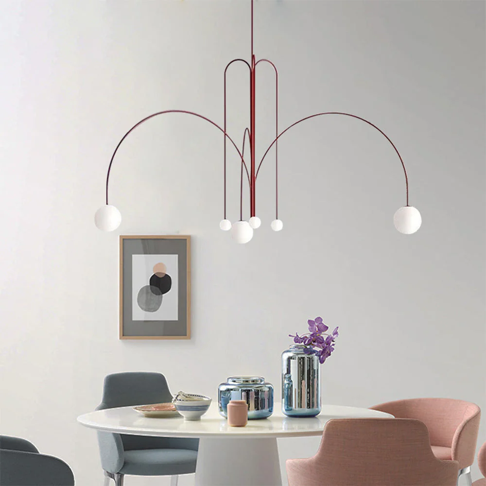 Red Art Deco Long Line Type Metal Pendant Light - Image 9