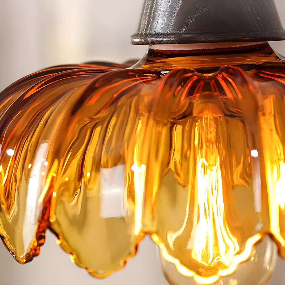 Retro Amber Blossom Glass Pendant Light - Image 10