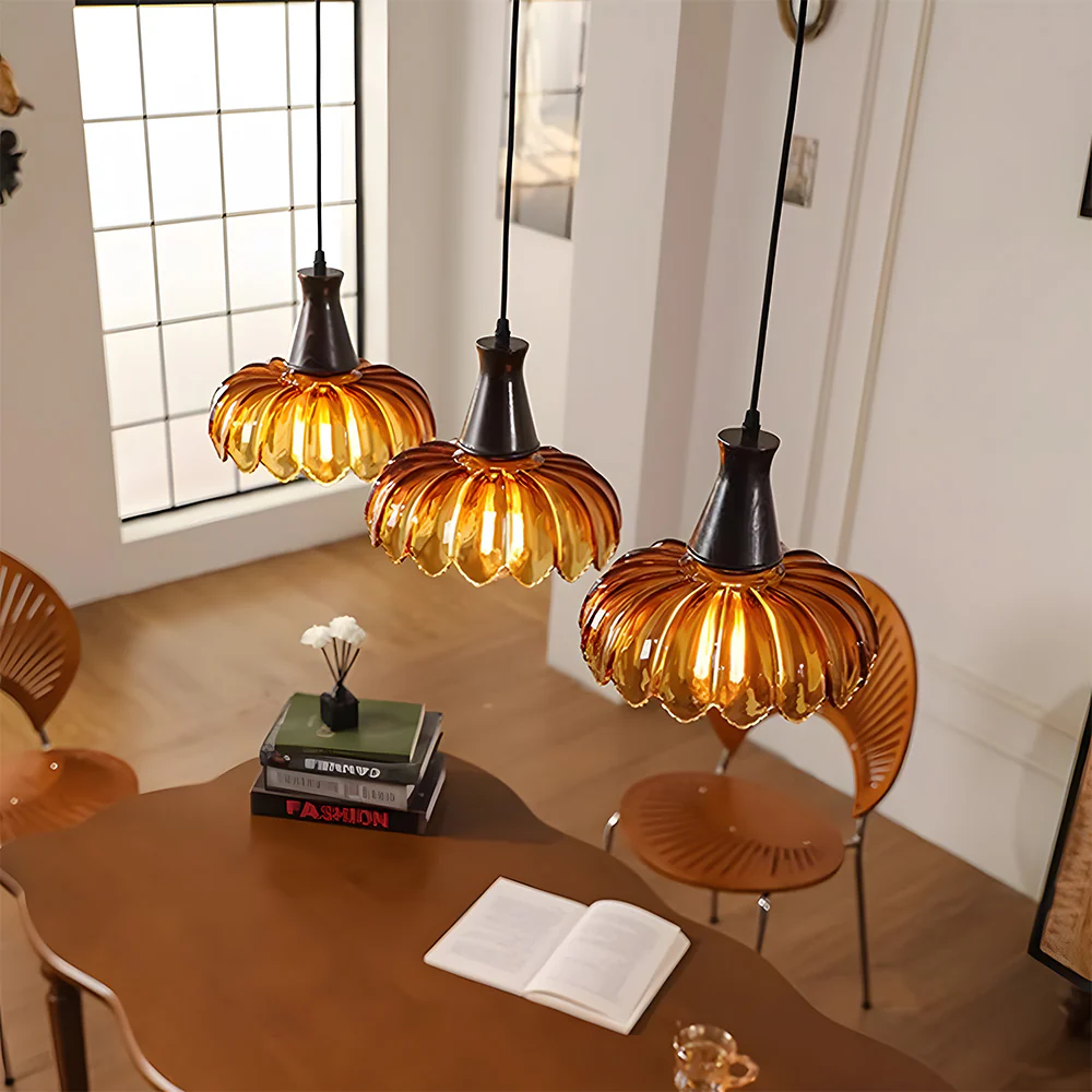 Retro Amber Blossom Glass Pendant Light - Image 15