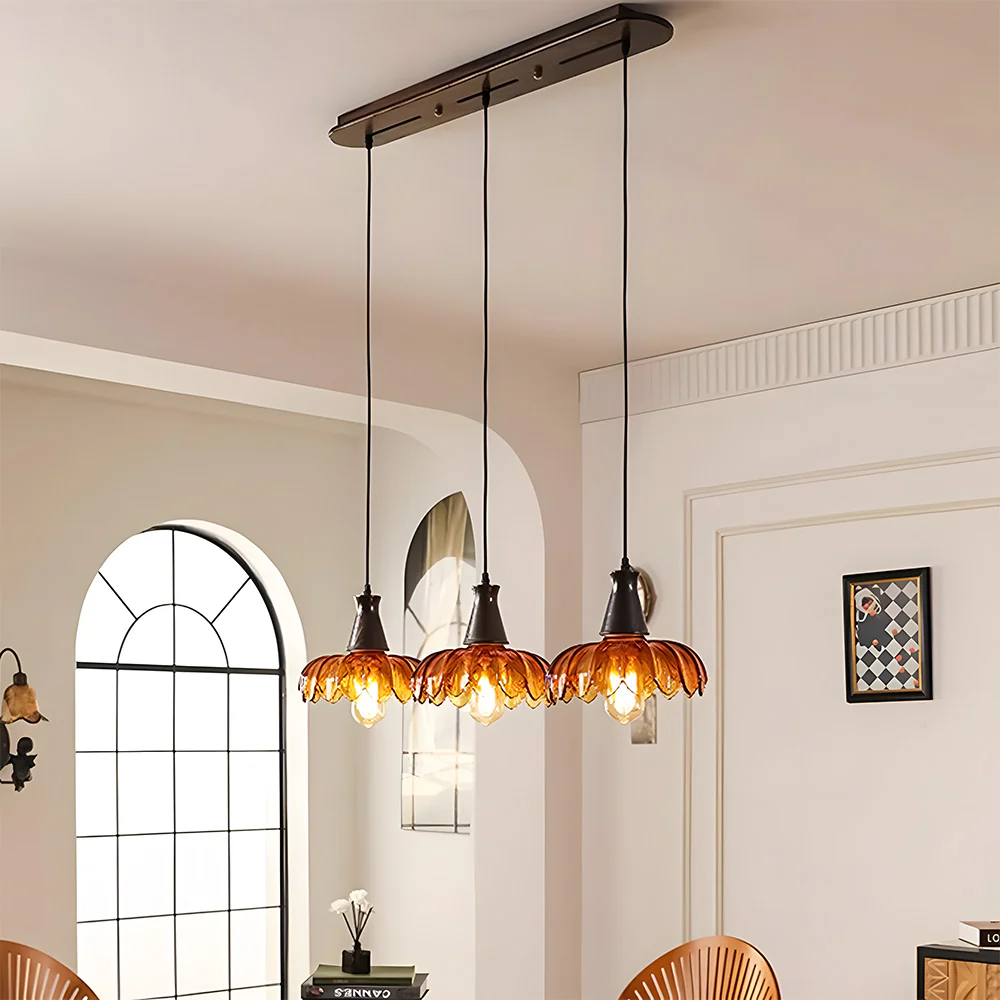 Retro Amber Blossom Glass Pendant Light - Image 5