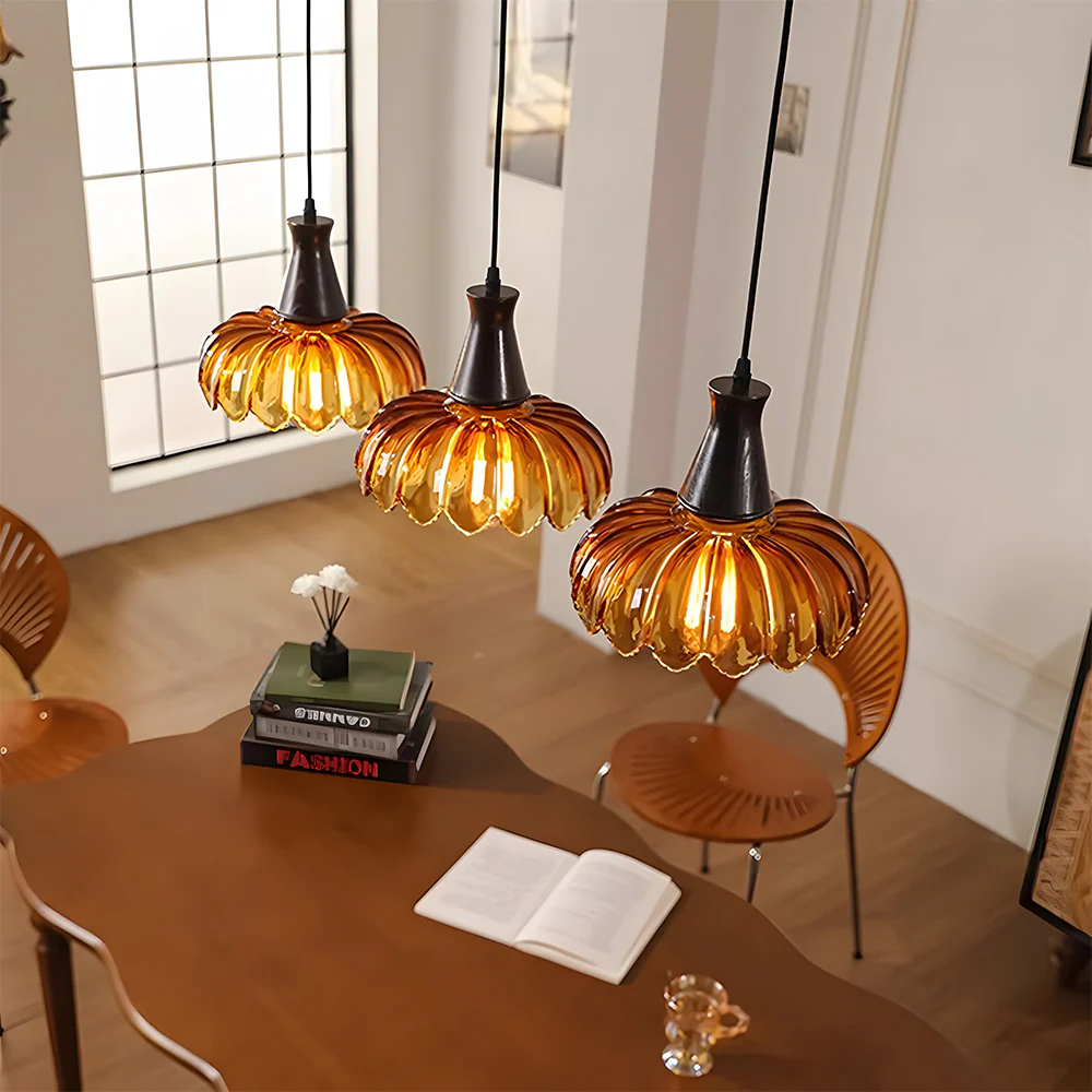 Retro Amber Blossom Glass Pendant Light - Image 7