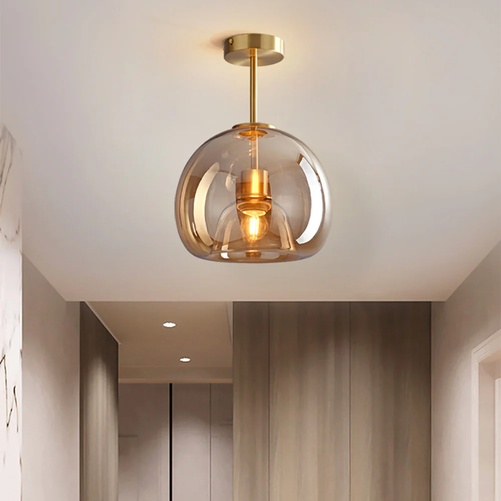 Retro Copper Glass Semi Flush Mount Ceiling Light - Image 3