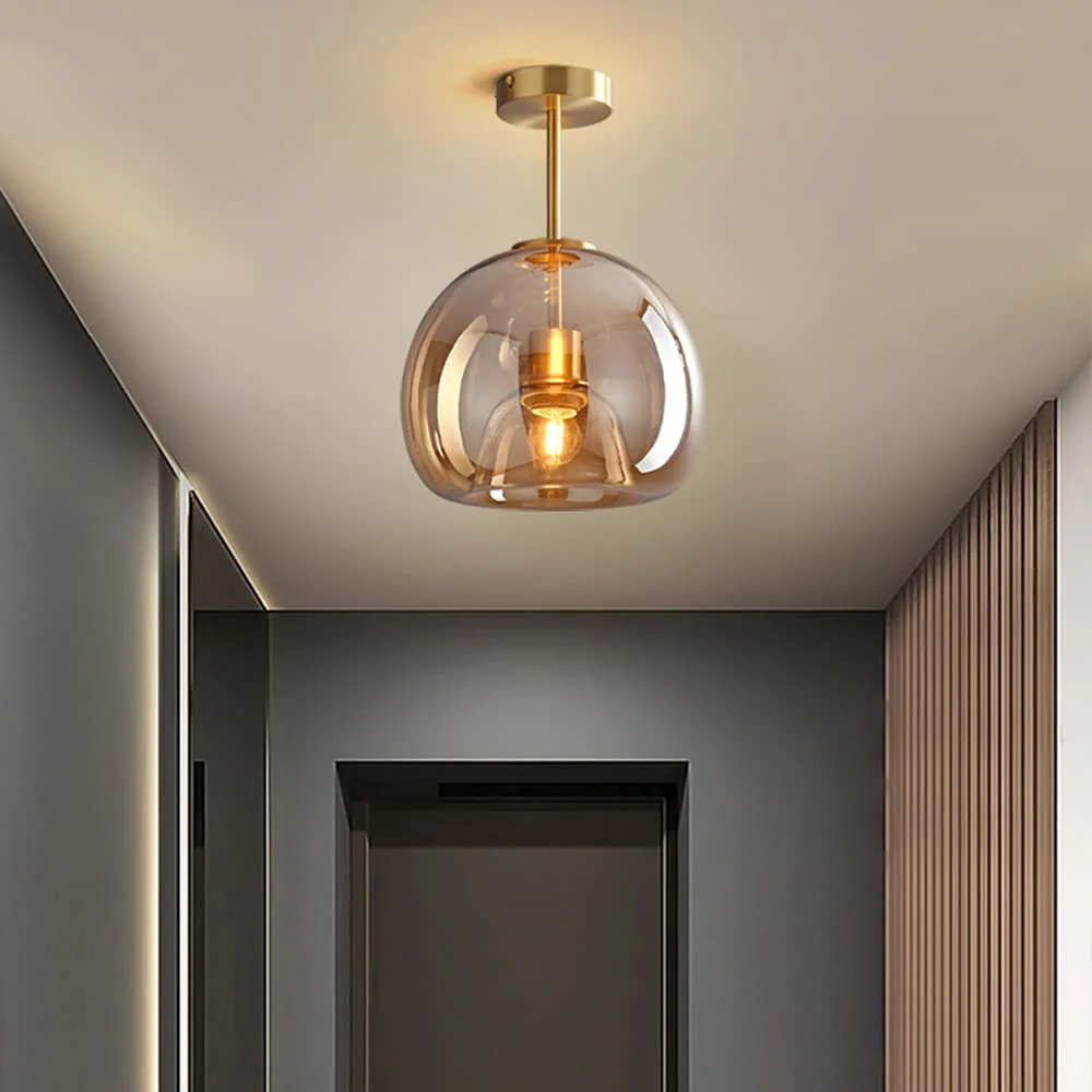 Retro Copper Glass Semi Flush Mount Ceiling Light - Image 4