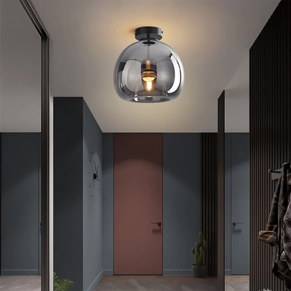 Retro Copper Glass Semi Flush Mount Ceiling Light - Image 6