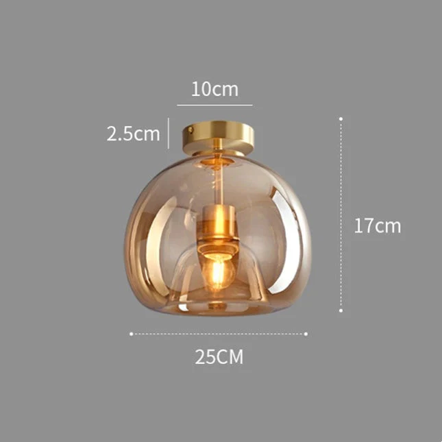 Retro Copper Glass Semi Flush Mount Ceiling Light - Image 7