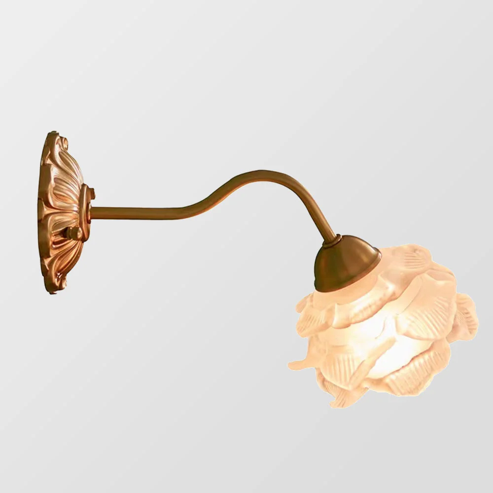 Retro Flower Petal Glass Wall Lamp Copper Wall Light