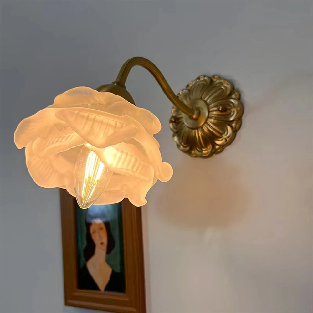 Retro Flower Petal Glass Wall Lamp Copper Wall Light - Image 2