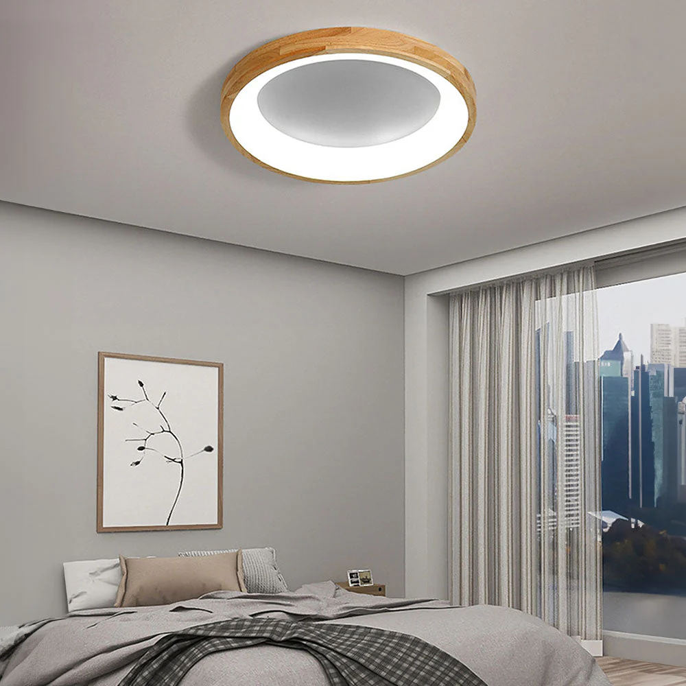 Retro Geometry Circle Wood LED Ceiling Light - Image 2
