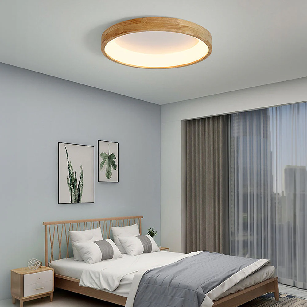 Retro Geometry Circle Wood LED Ceiling Light - Image 3