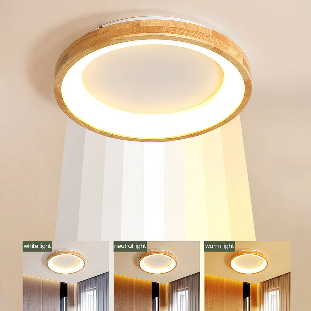Retro Geometry Circle Wood LED Ceiling Light - Image 7