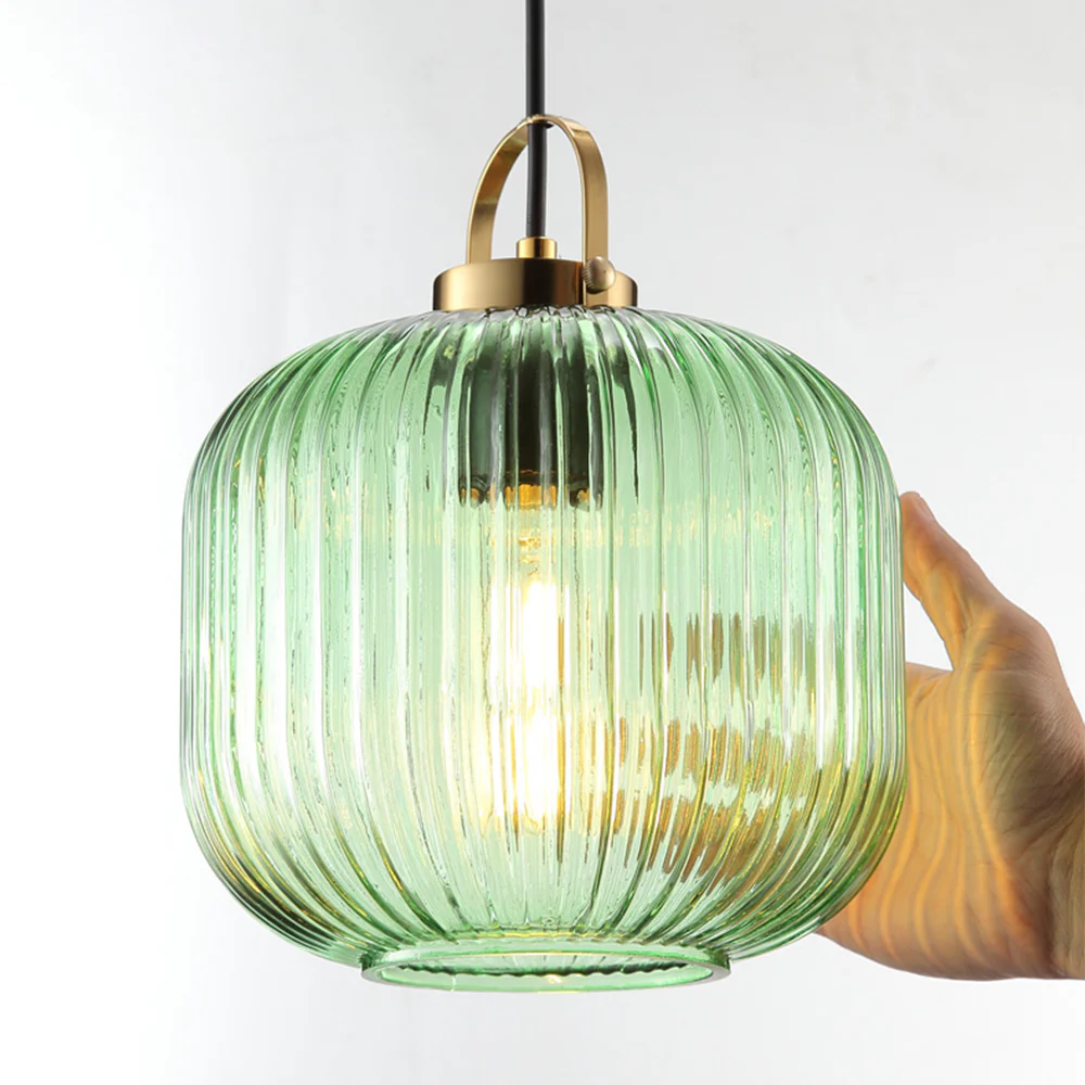 Retro Green Lantern Glass Pendant Lamp - Image 11