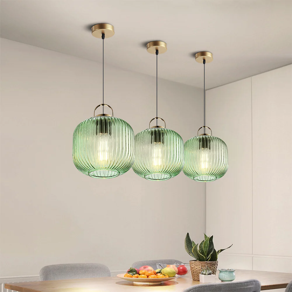 Retro Green Lantern Glass Pendant Lamp - Image 13