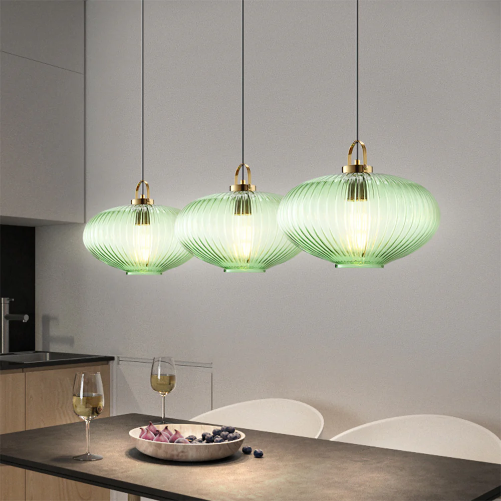 Retro Green Lantern Glass Pendant Lamp - Image 3
