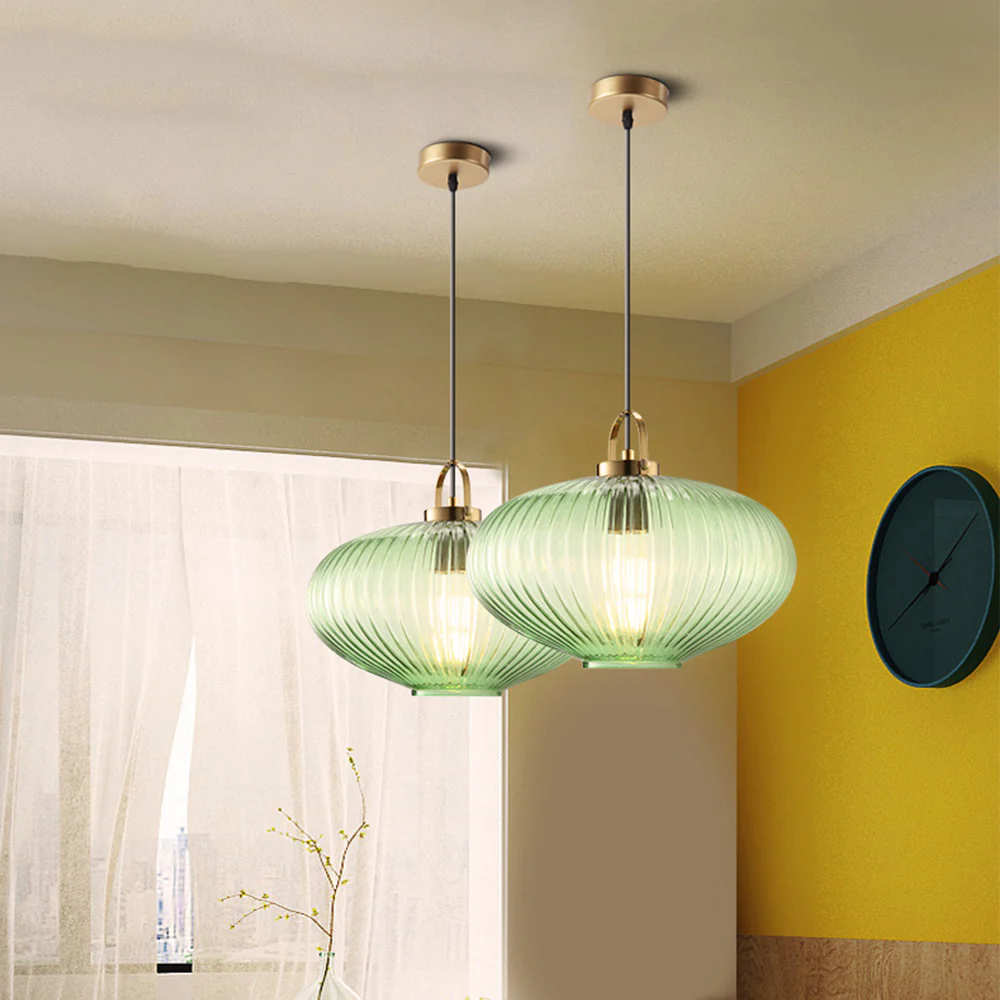 Retro Green Lantern Glass Pendant Lamp - Image 4