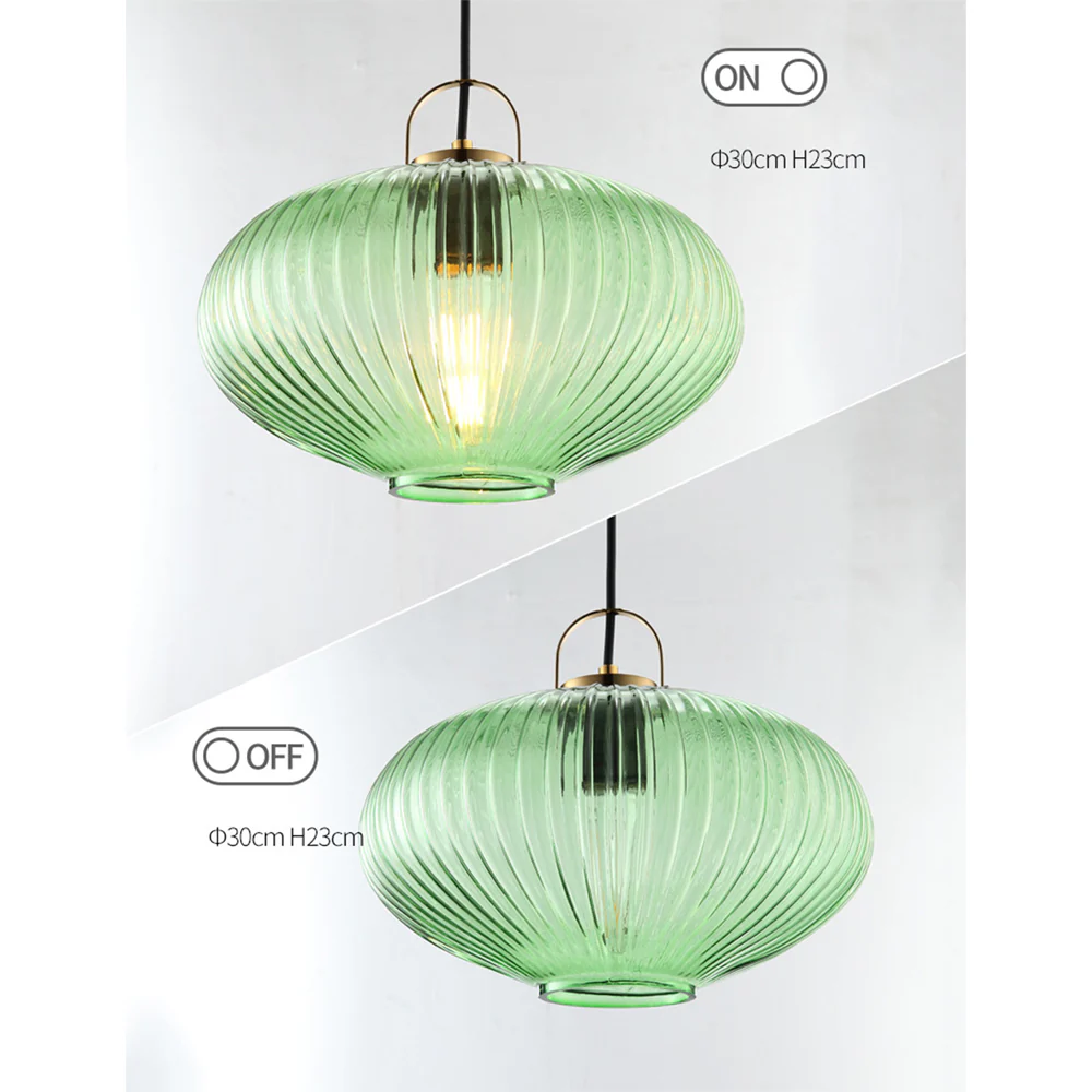 Retro Green Lantern Glass Pendant Lamp - Image 5