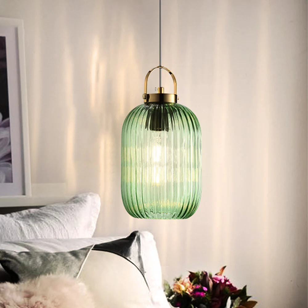 Retro Green Lantern Glass Pendant Lamp - Image 7