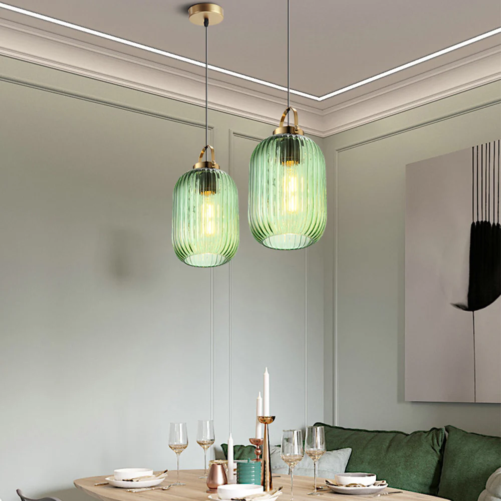 Retro Green Lantern Glass Pendant Lamp - Image 8