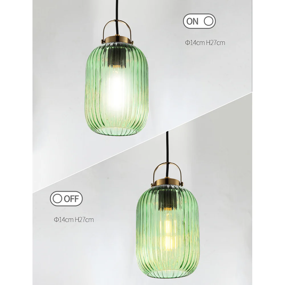 Retro Green Lantern Glass Pendant Lamp - Image 9