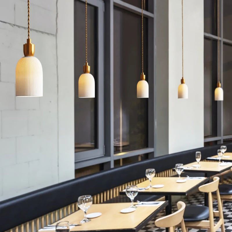 Retro Pleated Ceramic Brass Cocoon Pendant Lamp - Image 11