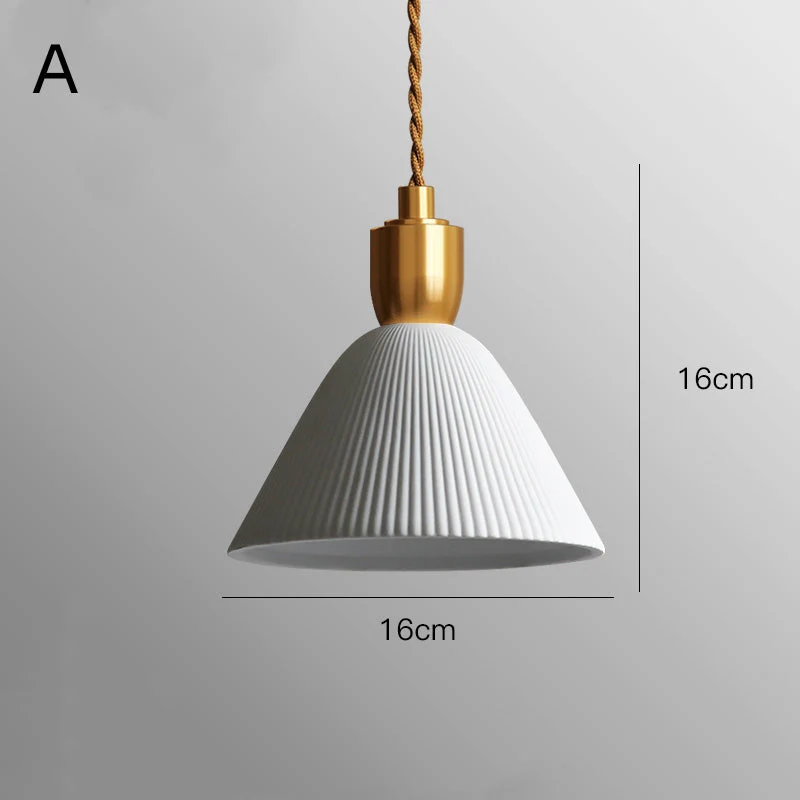 Retro Pleated Ceramic Brass Cocoon Pendant Lamp - Image 15