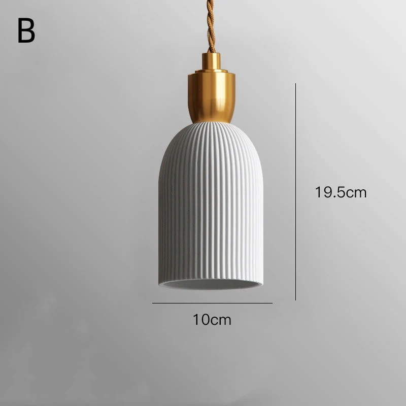 Retro Pleated Ceramic Brass Cocoon Pendant Lamp - Image 16