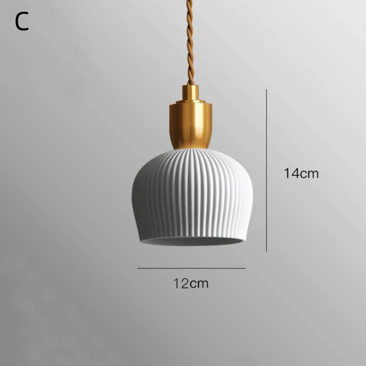 Retro Pleated Ceramic Brass Cocoon Pendant Lamp - Image 17