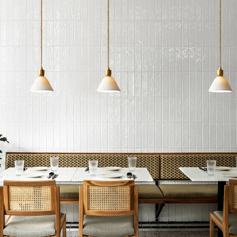 Retro Pleated Ceramic Brass Cocoon Pendant Lamp - Image 19