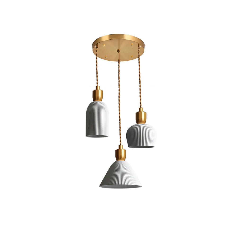 Retro Pleated Ceramic Brass Cocoon Pendant Lamp - Image 23