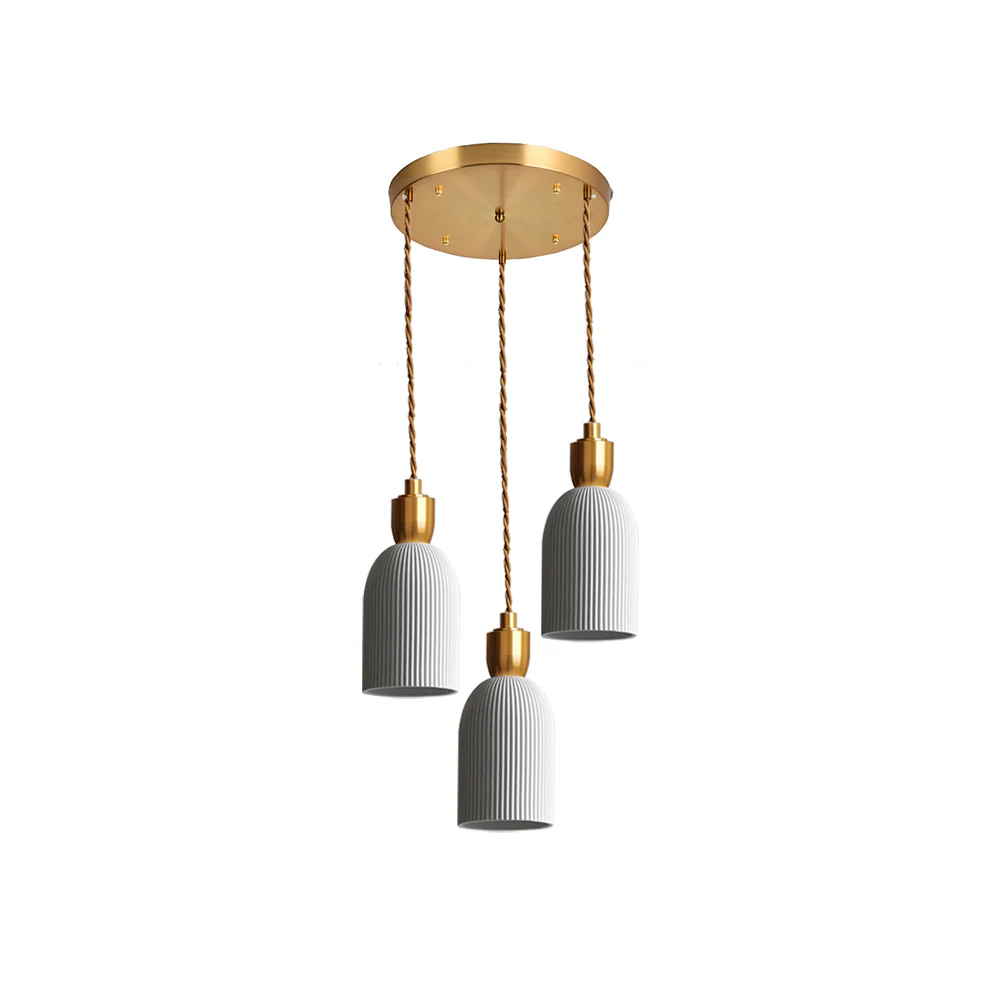 Retro Pleated Ceramic Brass Cocoon Pendant Lamp - Image 25