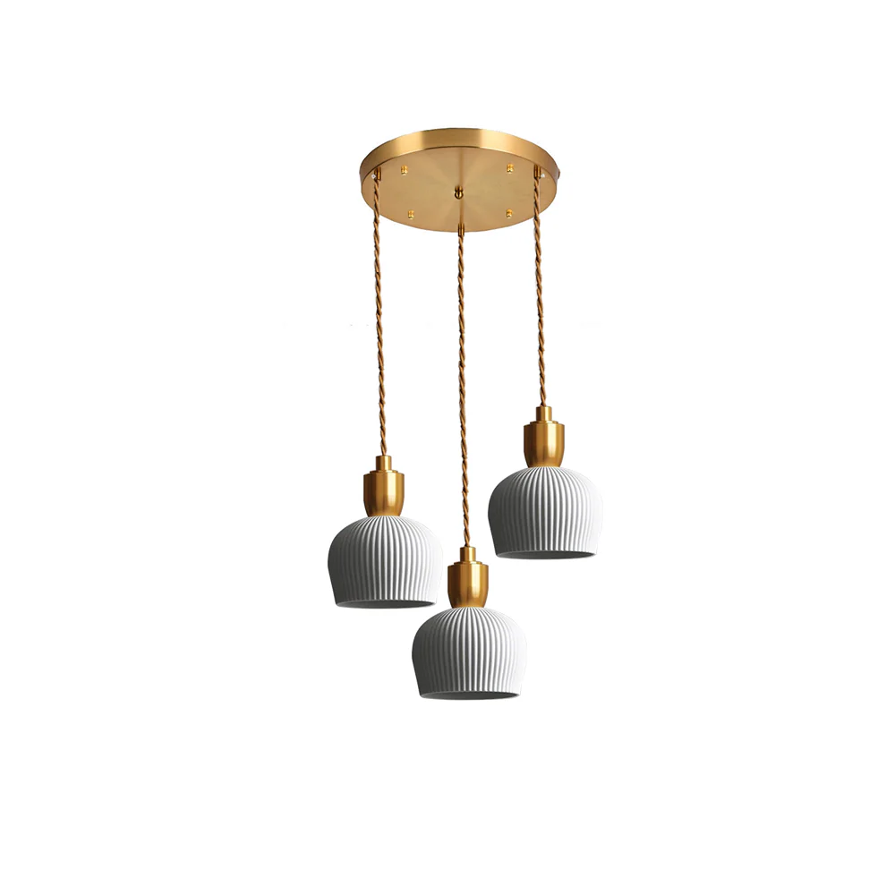Retro Pleated Ceramic Brass Cocoon Pendant Lamp - Image 26